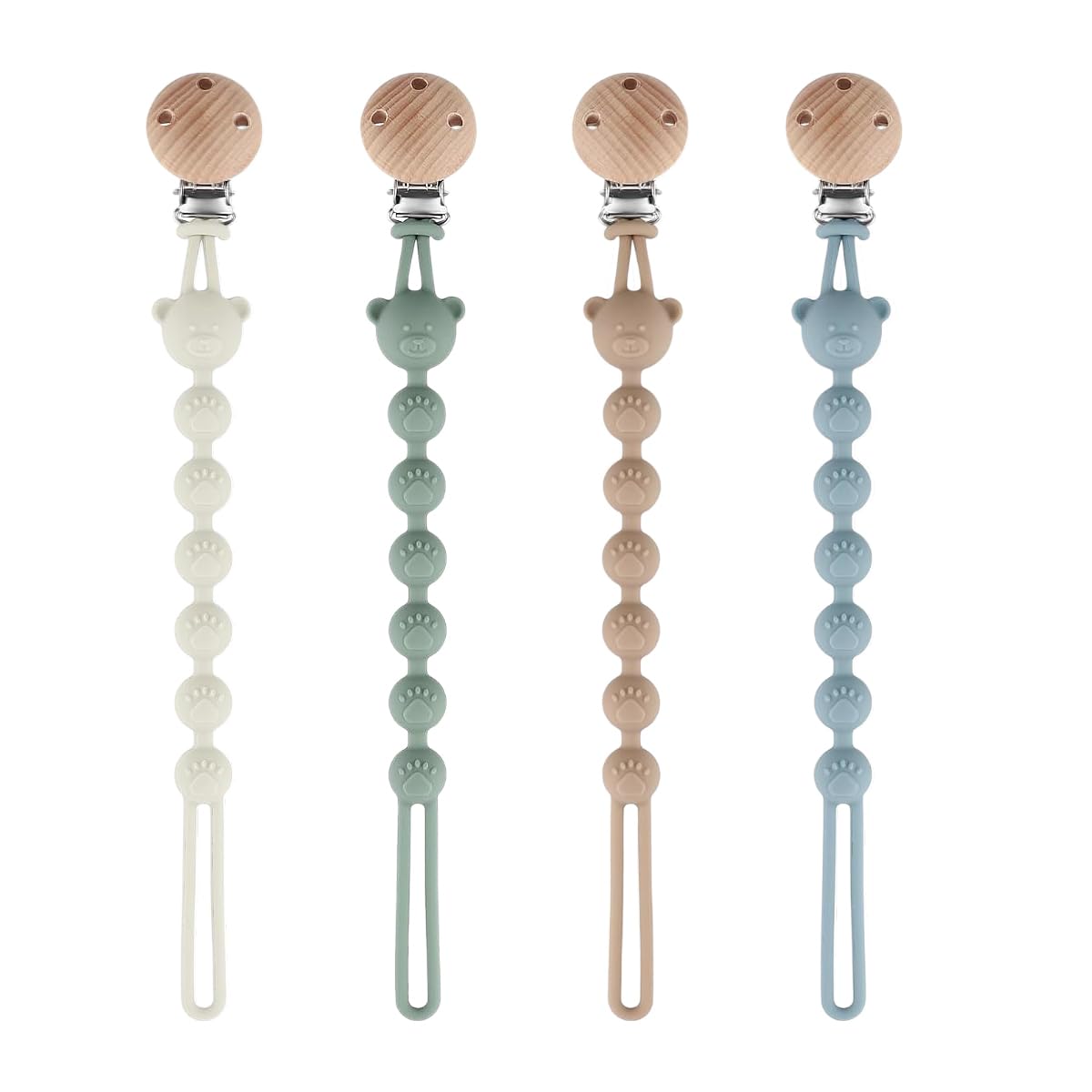 Portaciuccio in silicone per neonati 4 pezzi blu verde bianco kaki