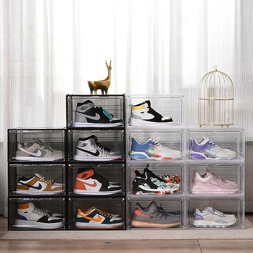 Yukui Llc Large Clear Shoe Boxes Stackable,8 Pack Shoe Storage Boxes Clear Stackable,Shoe Box Storage Containers,Sneaker Storage Shoe Case,Shoe Storage Organizer Fit Us Size 14 Black #TOP5