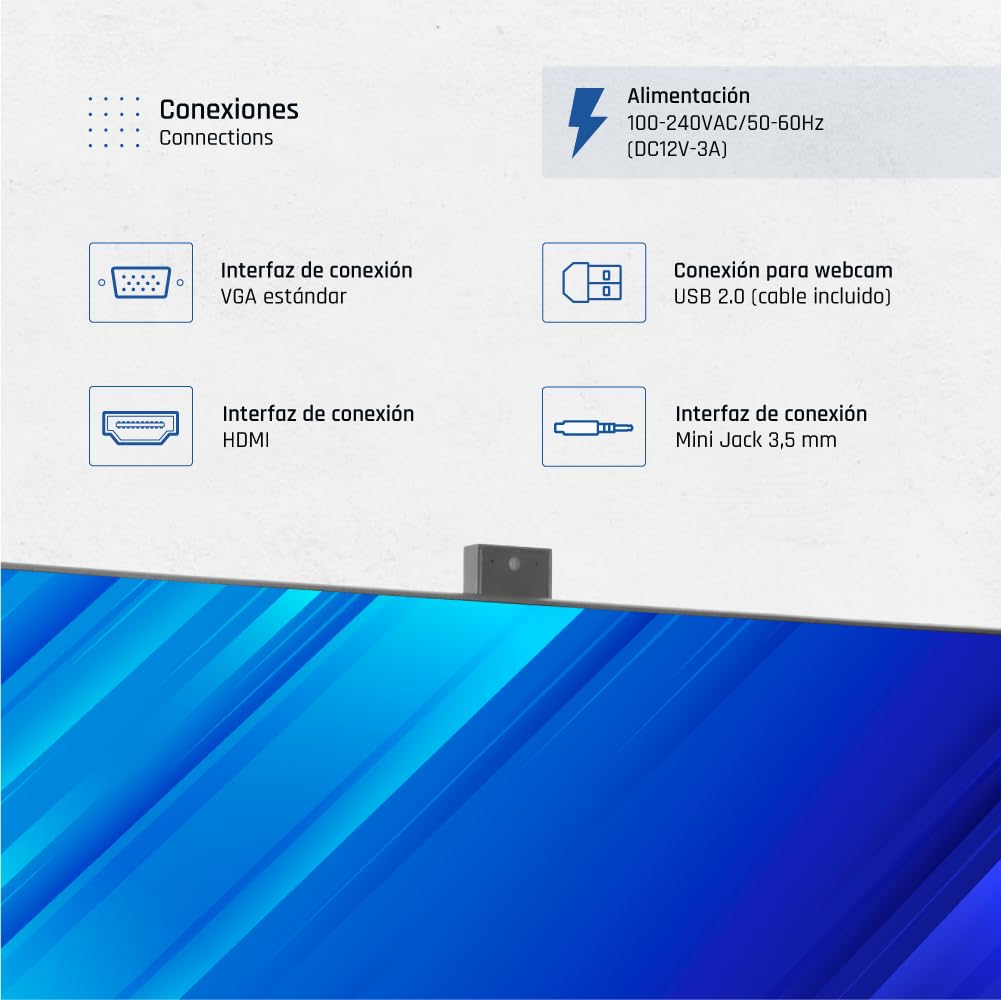 iggual Monitor 23.8” IPS Full HD - Pivotante,Giro 90º + Inclinación y Rotación, Altura Ajustable, 1 ms - Webcam Retráctil 3 Mpx Ideal Videoconferencias- Color 90% sRGB - USB/HDMI/VGA- (ML24WC)
