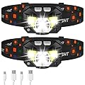 LHKNL Headlamp Flashlight, 1200 Lumen Ultra-Light Bright LED Rechargeable Headlight with White Red Light,2Pack Waterproof Motion Sensor Head Lamp,8 Mode for Outdoor Camping Running Cycling Fishing