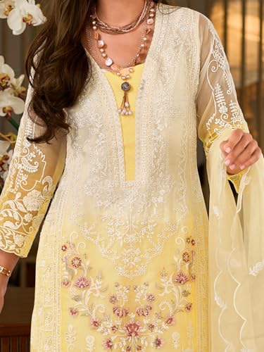 Image of INDO ERA Womens Organza Embroidered Straight Kurta Pant Dupatta Set (IEOUT10602)