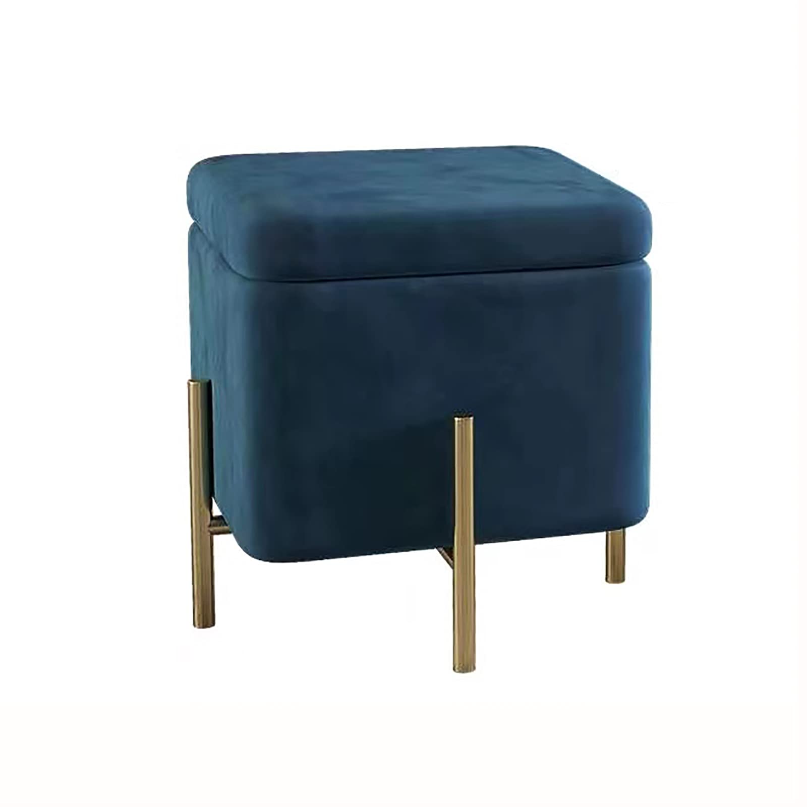Tabouret de rangement bleu paon 60 cm en velours et métal pour salon