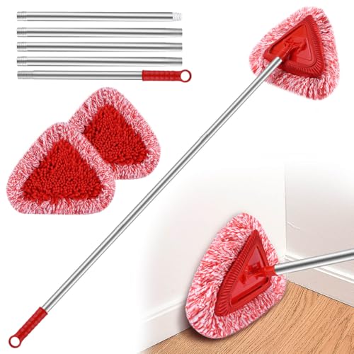 Gasgimos Baseboard Cleaner Tool with Handle - Extendable 20-79', Duster Cleaning Mop, with 2 Reusable Microfiber Chenille Wall Mop Cleaning Pads, for Baseboard, Window, Floor, Ceiling, Shower, Kitchen