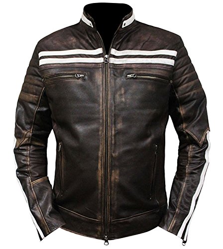 CHICAGO-FASHIONS Cafe Racer Vintage White Stripped Distressed