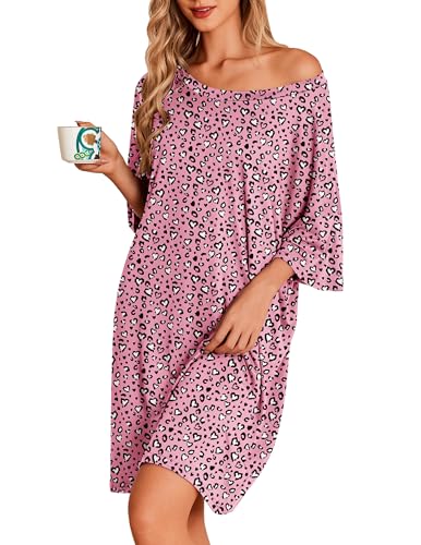 Image of Ekouaer Plus Size Nightgowns for Women Oversized Sleep Shirt Short Sleeve Nightshirt T-Shirt Dress Sleepwear S-5XL