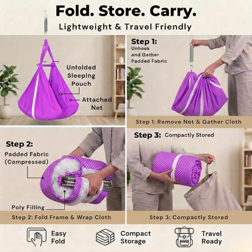 Image of Vparents Sleeping Essentials with Mosquito Net & Spring, Small Dot (Purple)