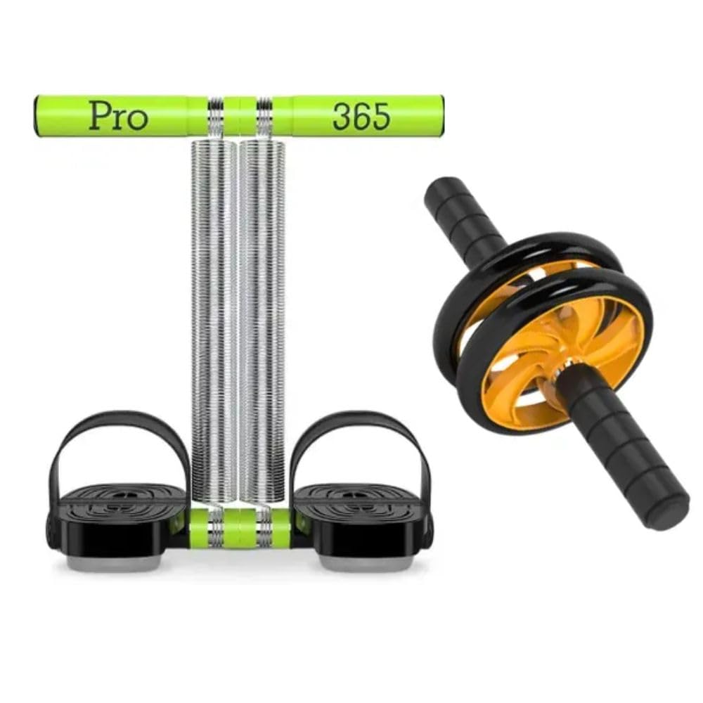 PRO365 Ab Roller & Tummy Trimmer Combo, Green Plastic Home Workout Equipment for Core, Abs & Full Body Exercise