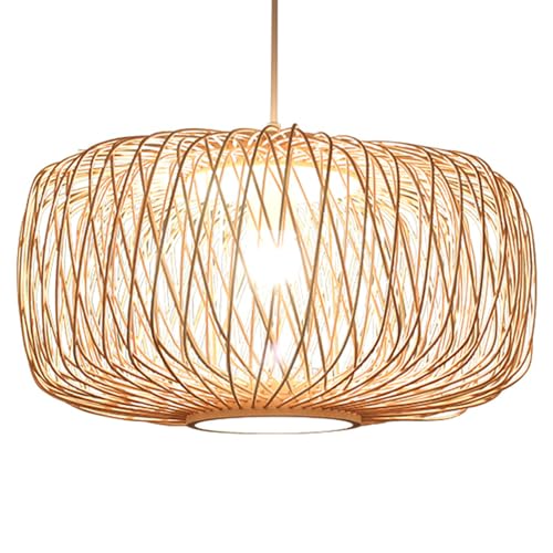 Lustre en bambou fait à la main, suspension rotin rustique salon