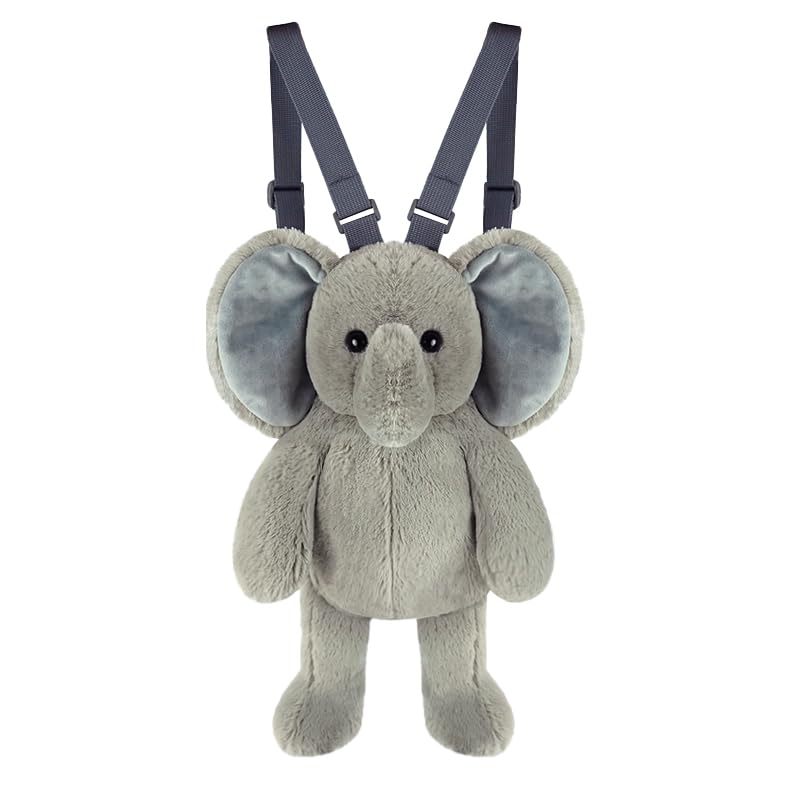 Cute Elephant Huggable Plush Animal Backpack for Toddlers Kids Soft Cuddly Stuffed Animal Adjustable Shoulder Backpack for Girls
