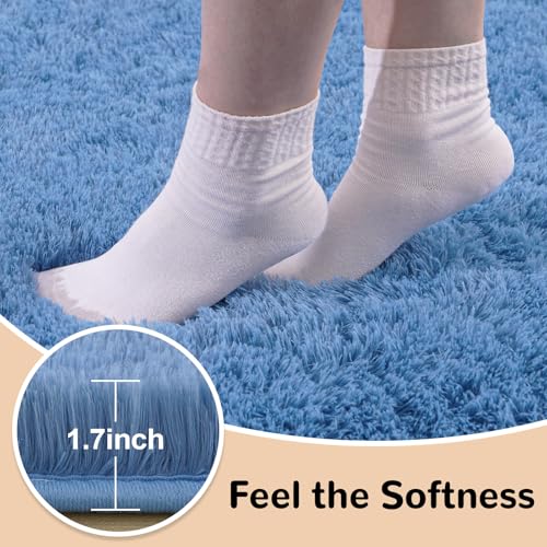 Blue Rugs for Bedroom, 2x3 Fluffy Area Rugs for Living Room, Soft Shag Kids Rug Small Carpet with 4 Non-Slip Rug Pads (Blue, 2ft x 3ft)