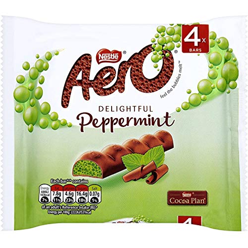 Aero Mint Chocolate 4 Bars Pack 4x27g, 108g, Aero mint chocolate bubbly bar offers a moment of bubbly pleasure with a refreshing peppermint twist, Pack of 4