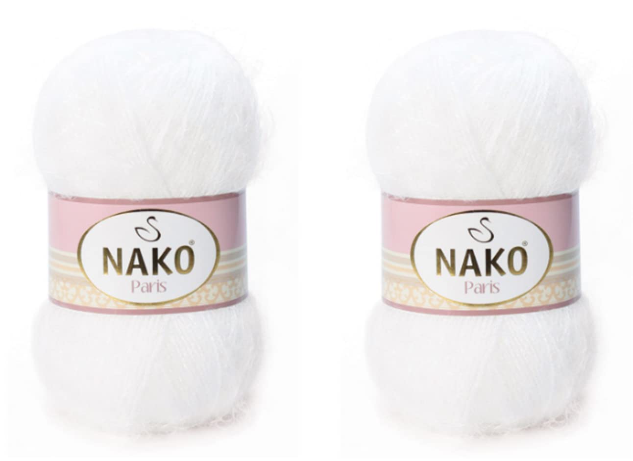 Nako Paris Yarn Set of 2 Balls, 536 Yards Soft Fluffy Turkish Knitting Thread for Shawls, Hats, Scarves, Cardigans and Pullovers (White)