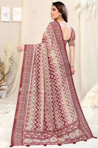 Image of MIRCHI FASHION Women Saree Ajrakh Digital Printed Cotton Blend | Lightweight Professional Office Sari with Blouse Fabric