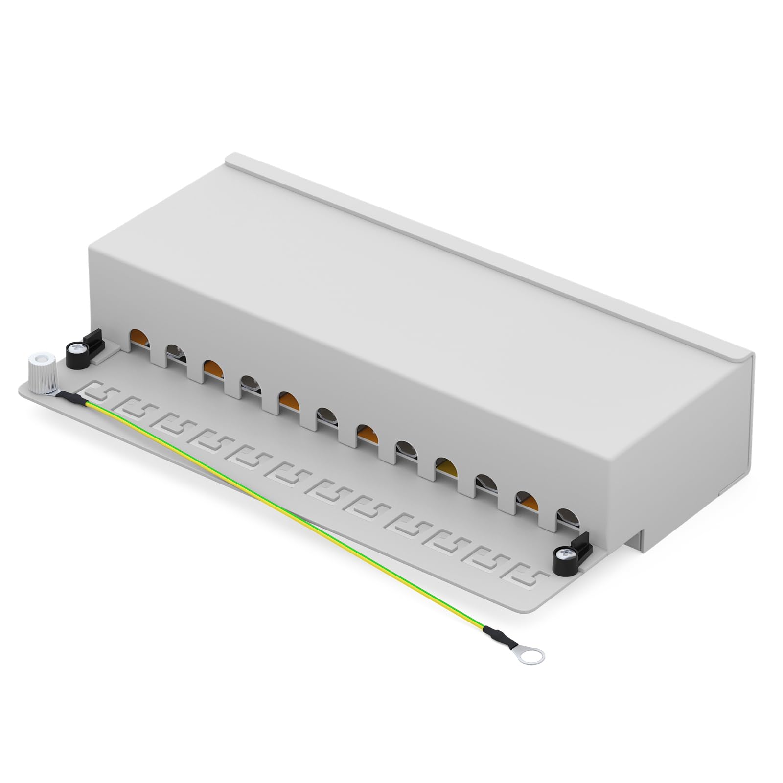 HB-DIGITAL 12-port CAT 6a LSA Panneau de brassage blindé pour bureau et montage mural - 12 prises RJ45 pour réseau Ethernet LAN avec câble de terre - Gris clair