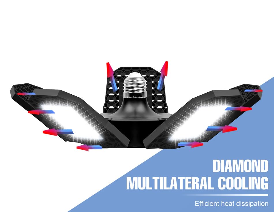 WENNI 200W LED Large Area Foldable Commercial Lighting E26 E27 Workshop Lights 100-277V Deformable Garage Light 110V Adjustable — view 5