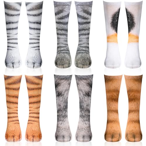 6 Pairs Funny 3D Cat Paw Socks Novelty Cute Kitten Sock Christmas...