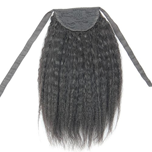 Drawstring Ponytail Extensions Kinky Straight Human Hair One Piece Coarse Yaki Ponytail Clip in Hair Extensions Hairpiece Binding Pony Tail Extensions Natural Black #1B (12")