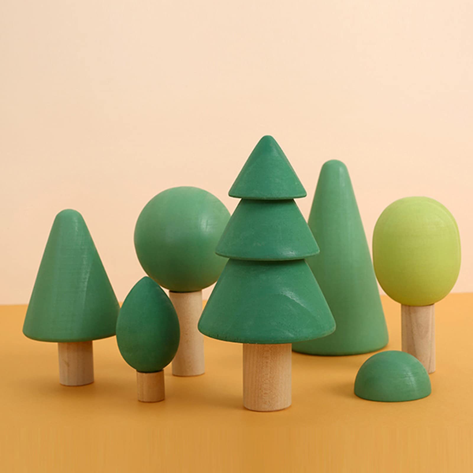 7 Piezas Bloques de Madera Apilables Juguetes Educativos Juego de Aprendizaje para Niños Forma de Material Infantil Función Decorativa Adecuado, Verde