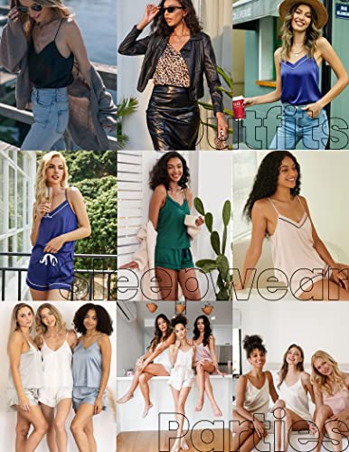 Ekouaer Leopard Sleepwear Womens Silk Pajama Set Cami Sleepwear V Neck Satin Tops And Bottoms Pjs Loungewear (Leopard,X-Large) #TOP4