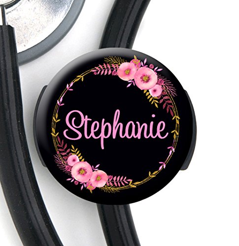 Stethoscope Tag - Pink Gold Floral - Personalized Name - Steth ID Tag/Nurse Badge