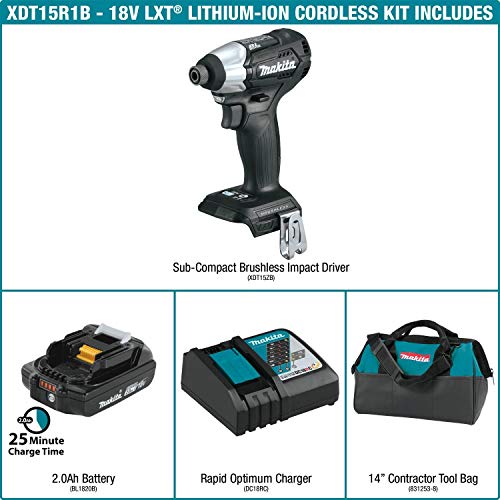 Makita Xdt15R1B 18V Lxt Lithium-Ion Sub-Compact Brushless Cordless Impact Driver Kit (2.0Ah) #TOP5