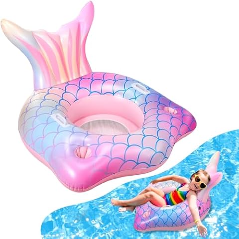 Mermaid Tail Inflatable Pool Float Chair with 2 Cup Holders, Armrests, Pink Swimming Pool Party Lounge Raft Decorations Toys for Kids Adults, Swimming Pool Lounger Pool Floaties for Summer Beach Party Cover