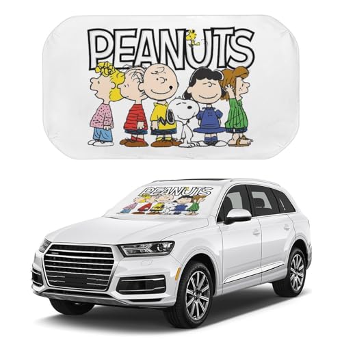 スヌーピー (5) 車用 サンシェード 傘型 折り畳み式 フロントガラス用 車用パラソル 日よけ 遮光 強力断熱 日焼け対策 車内用品 UVカット 車中泊 プライバシー保護 取付け簡単 収納便利 収納ポーチ付き プレゼント 133x73cm