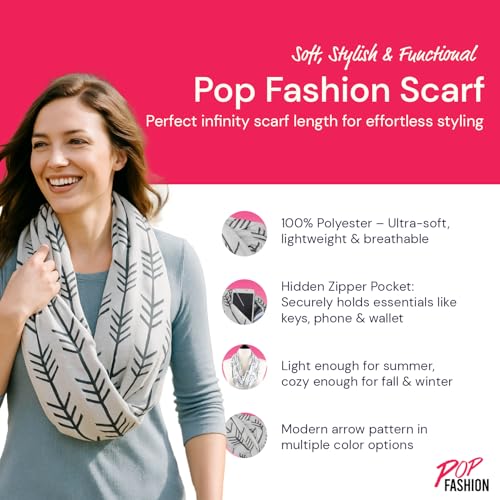 Infinity Scarf for Women - Lightweight Travel Scarf with Hidden Zipper Pocket - Arrow Pattern2