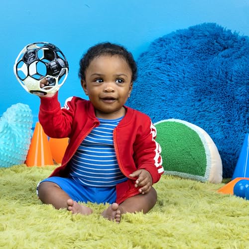 Image of Bright Starts Oball Grippin' Goals Rattle Soccer Ball - Black & White, Easy-Grasp Toy for Newborn and Up