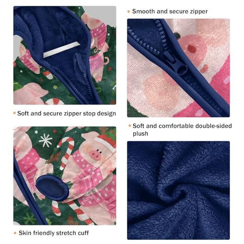 Christmas Pigs with Candy Canes Toddler Fleece Jacket Girl Boys Hooded Fleece Jacket Coat Warm Outwear Zip-up 3-10T3