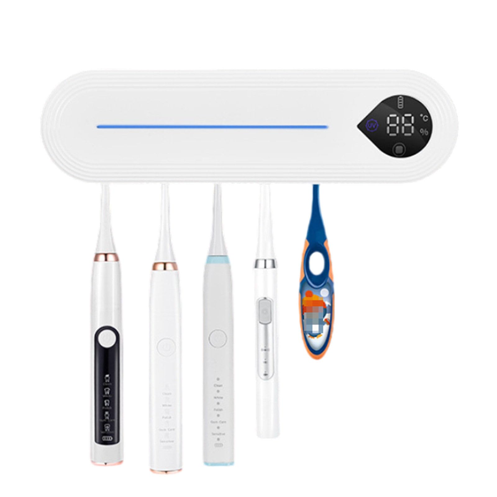 Soporte Inteligente para Cepillo de Dientes, Caja esterilizadora de Cepillo de Dientes UV, Pantalla LED, Soporte de desinfección montado en la Pared sin Perforaciones