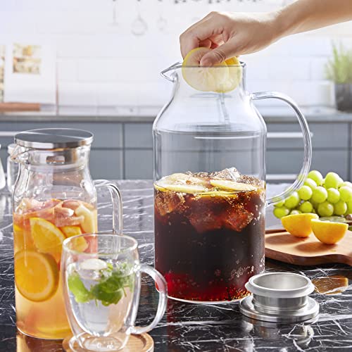 Image of Bivvclaz 2.6 Liter 88 oz Glass Pitcher with Lid and Handle, Glass Water Carafe for Hot /Cold Water, Iced Tea Pitcher, Large Pitcher for Coffee, Juice and Homemade Beverage