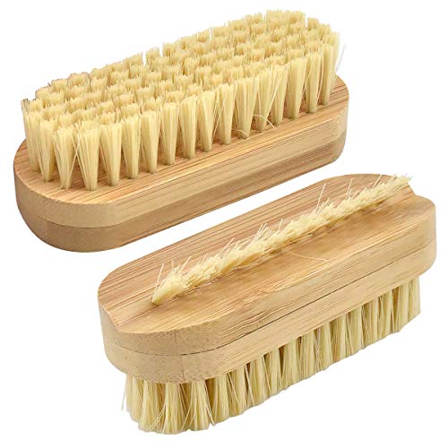 2 Unidades Cepillos de Uñas de Madera, Cepillo para Lavar a Mano con Cerdas Naturales, Cepillos de Uñas de Bambú de Doble Cara para Niños y Adultos