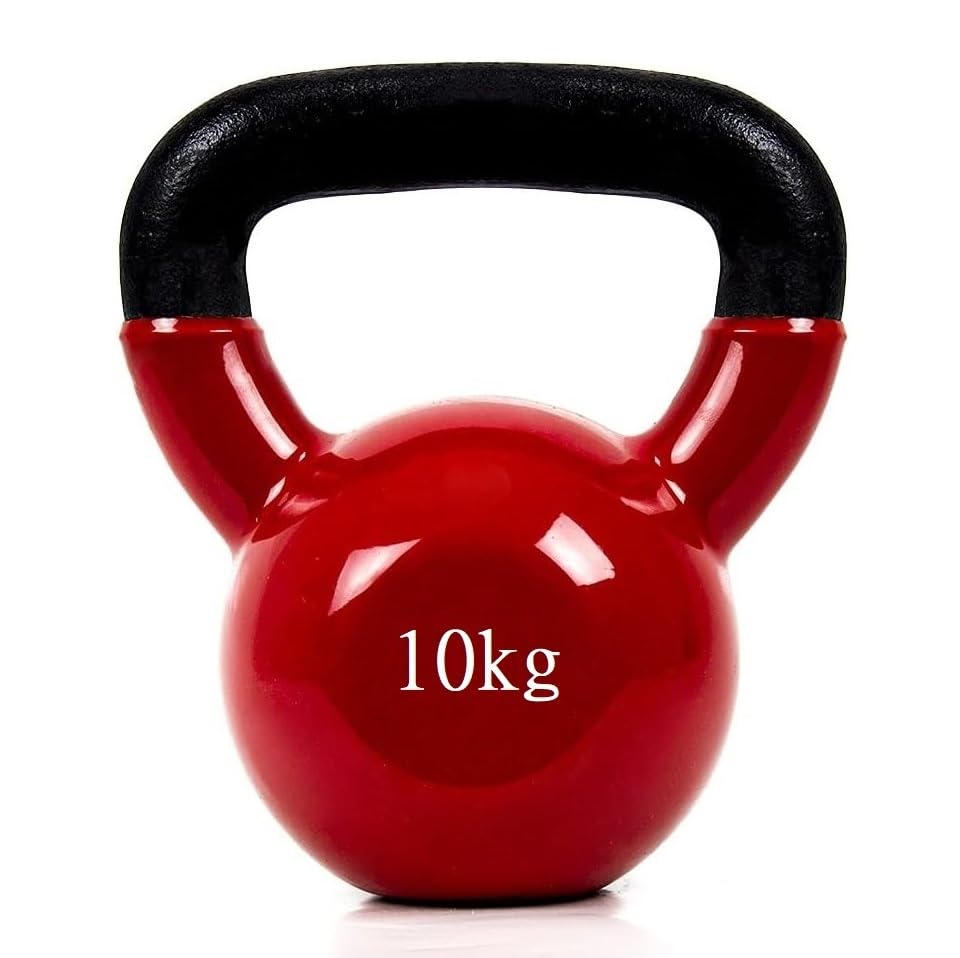 Mancuerna Pesa Rusa Kettlebell con revestimiento de vinilo con Mango Ancho Antideslizante para Ejercicios y Entrenamiento en Casa y Gimnasio, Fitness. (10kg Rojo)