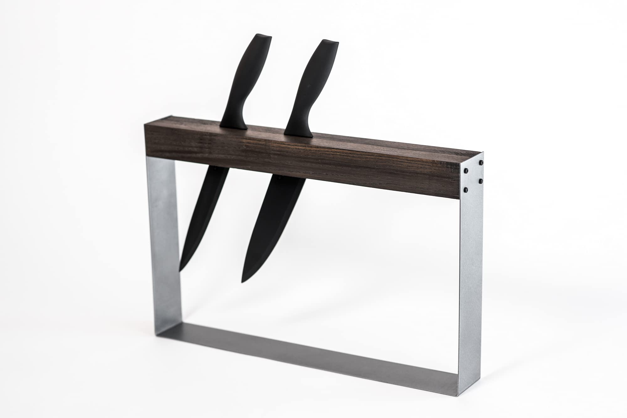 Knife block holder rack wall display stand for Kitchen storage made of wood and metal rectangular knife organizer (Small)