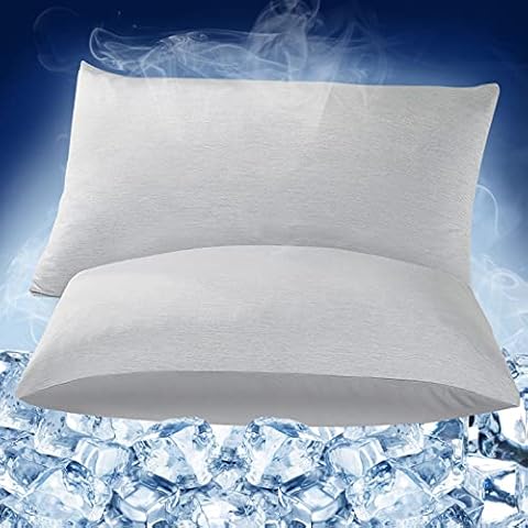 PY HOME & SPORTS Cooling Pillow Cases 2 Pack Grey Cool Pillow Covers with Cooling Fiber for Sleeping, Soft Breathable Pillowcases(Grey K,20x40 inches) Cover