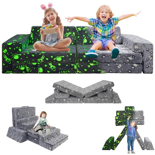 Image of LFCREATOR Kids Play Couch, Modular Toddler Glow Sofa for Playroom Bedroom，Imaginative Convertible Play Couch for Boys Girls.Gift for Kids.Spaceman