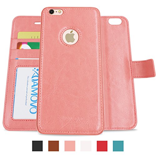 AMOVO Case for iPhone 6 Plus [2 in 1], Vegan Leather 2 in 1 Folio Detachable Wallet Case with Box for iPhone 6 Plus/iPhone 6s Plus case (iPhone 6 Plus/6s Plus(5.5'') Coralpink)
