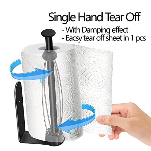 Image of 2 PACK Metal Paper Towel Holder, Easy Tear with Damping Function, Single Hand Operable Wall Mount Paper Towel Holder, Self-Adhesive or Drilled for Kitchen,Under Cabinet, Bathroom. Black