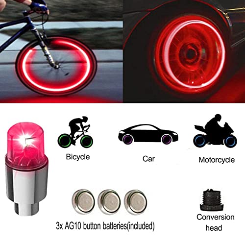 FICBOX 24 PCS LED Wheel Lights Tire Valve Caps Valve Stem Lights Lamp for Car Trucks Motorcycle Bike (Red)