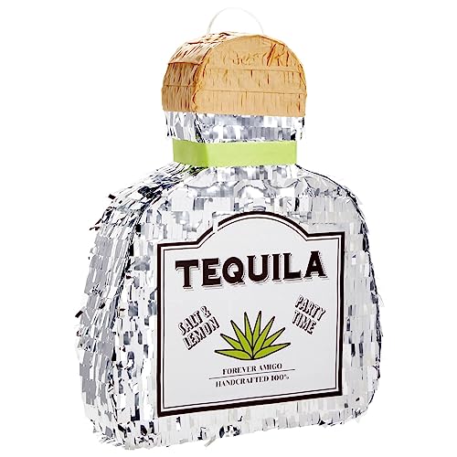 Sparkle and Bash Pinata Tequila Bottle Shape - Small, Silver Foil, 16.5 x 13 x 3 In - Pinata for...