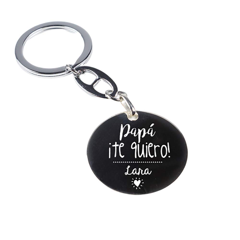 Regalo Personalizado para Padres: Llavero de Plata Redondo 'Papá ¡te Quiero!' Grabado con el Nombre Que tú Quieras