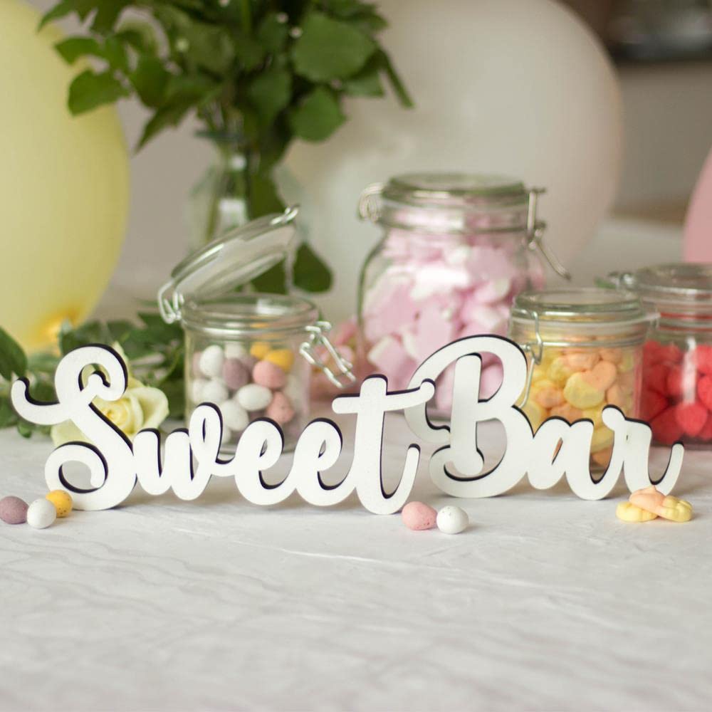 Luck and Luck Customisable Wedding Sweet Bar Standing Table Sign, Wooden Table Decorations, Candy Table Freestanding Sign, Wedding Decorations