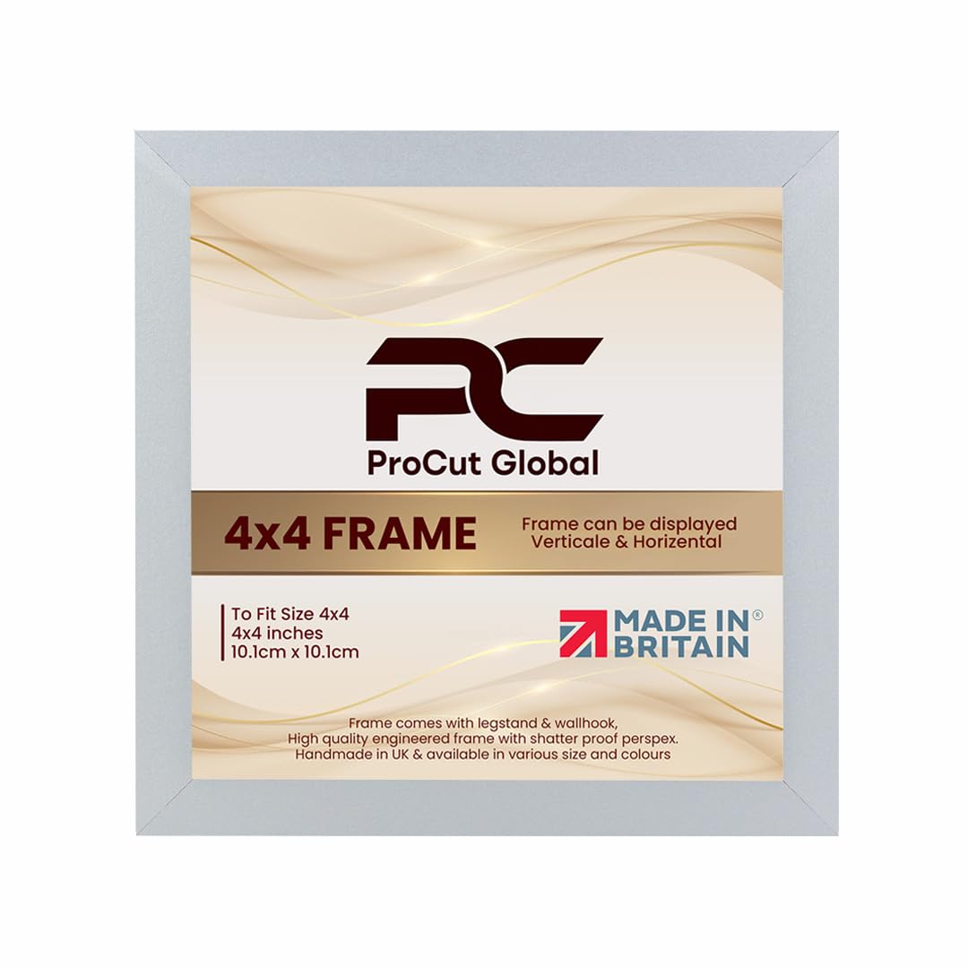 Procut Global 4X4 Silver Picture Frames – Sleek Wooden Photo Frame with Shatterproof Perspex for Wall or Tabletop – Perfect for Posters, Certificates, Prints–Multiple Sizes & Colors Available