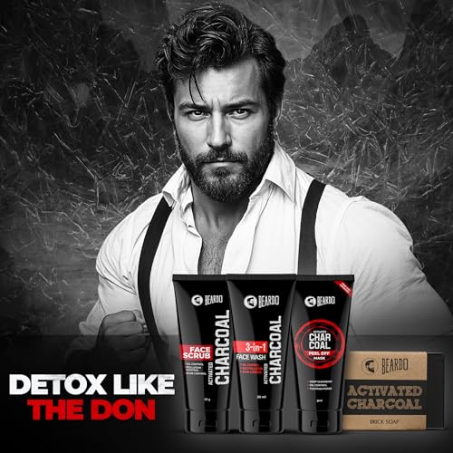 Beardo Charcoal 4-in-1 Giftset for Men | Complete Face & Body kit, pack of 4 (Facewash, Peel-off mask, Scrub, Soap) | Valentines day gift for husband | Gift for boyfriend | Gift for Men 2 51URoARsjGL