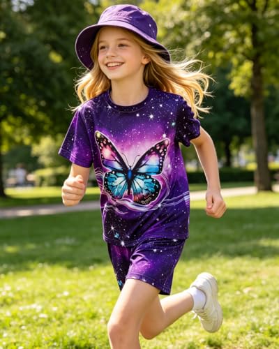 Image of 9-16Y Tween Girl Clothes 2 Piece Short Sleeve Heart Print Top and Shorts Teen Girl Summer Outfits Short Set