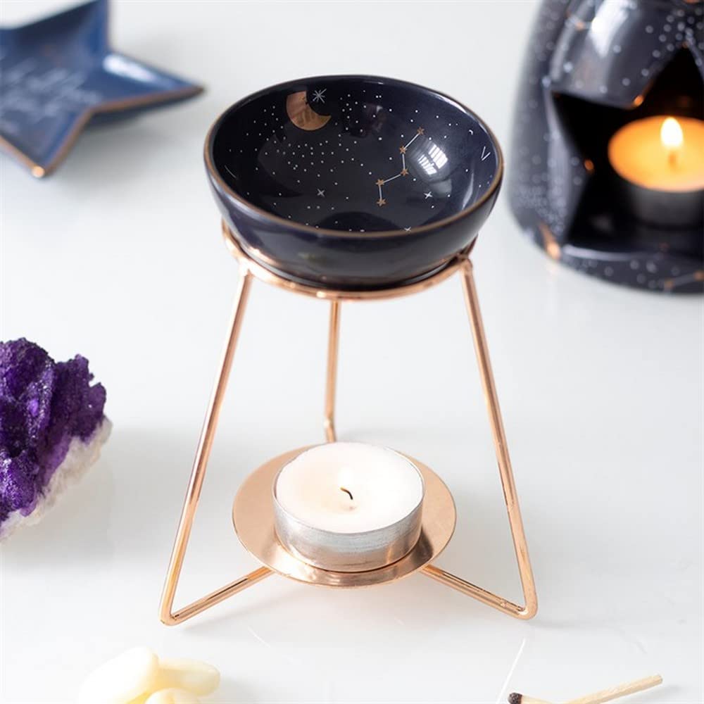 Enchanting Ceramic Purple Star Sign Oil Burner With Metal Base - 10.5cm X W10cm (1 Pc.) - Unique Design & Premium Quality Material - Ideal For Home Decor & Aromatherapy Enthusiasts