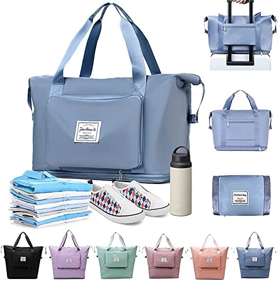 Unisex-Adult Krezon Large Capacity Folding Travel Lightweight Waterproof Carry On Luggage Bags With Fixed Strap Dry And Wet Separation Foldable Bag For Weekender Overnight Sports Gym Bag,Beige-image-36