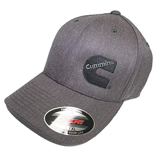 Dodge Cummins Offset Logo Ball Cap hat Flexfit Fitted dk Gray Heather Denim l/XL