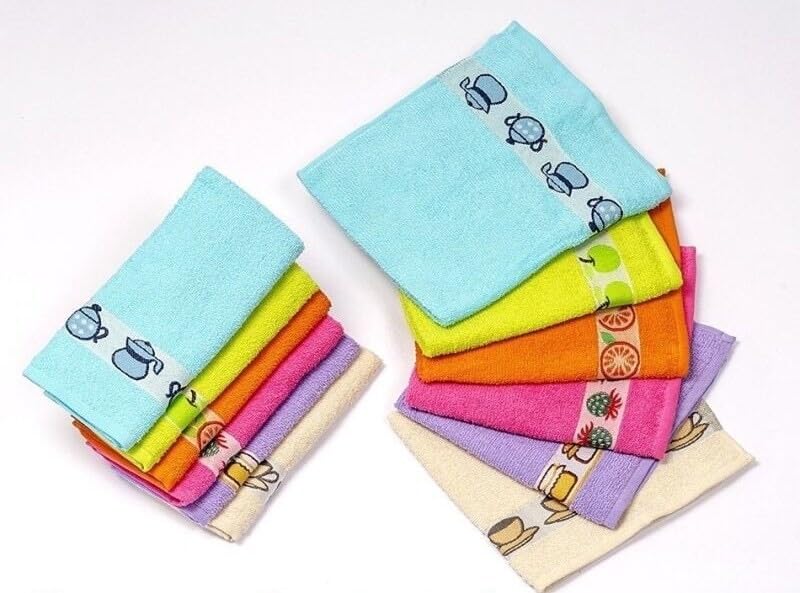 Confort Home M.T Pack DE 6 PAÑOS DE Cocina con Bordado COLORORES Lisos 100% ALGODÓN (Extra Absorbente) 50 X 50CM Surtido Muy Resistente